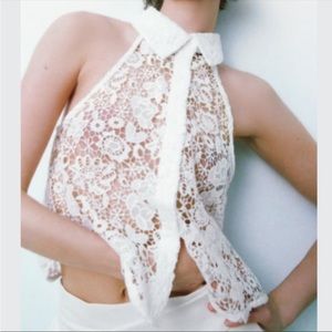 ZARA CROCHET LACE COLLAR BUTTON UP BLOUSE SIZE SMALL